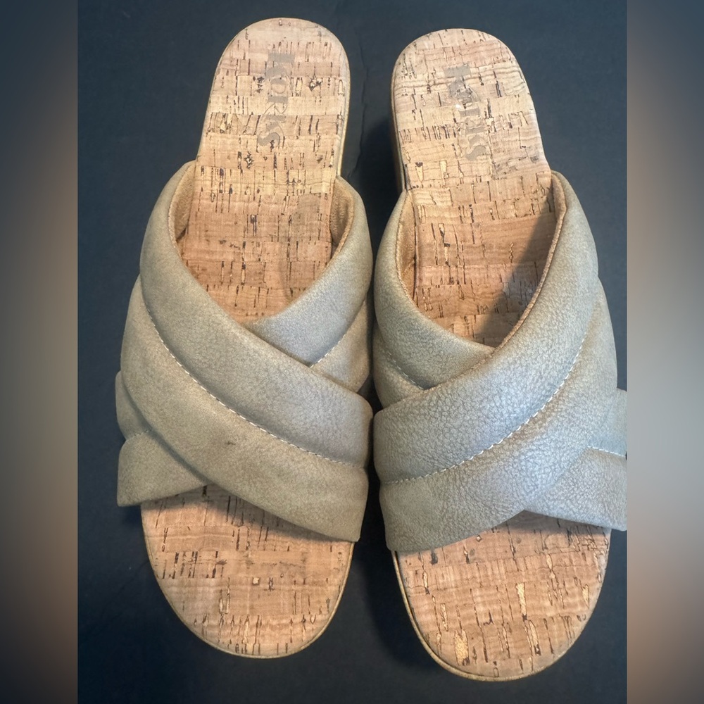 KORK-EASE Women's Faithe Crossover Natural Platform Sandals Size 10
